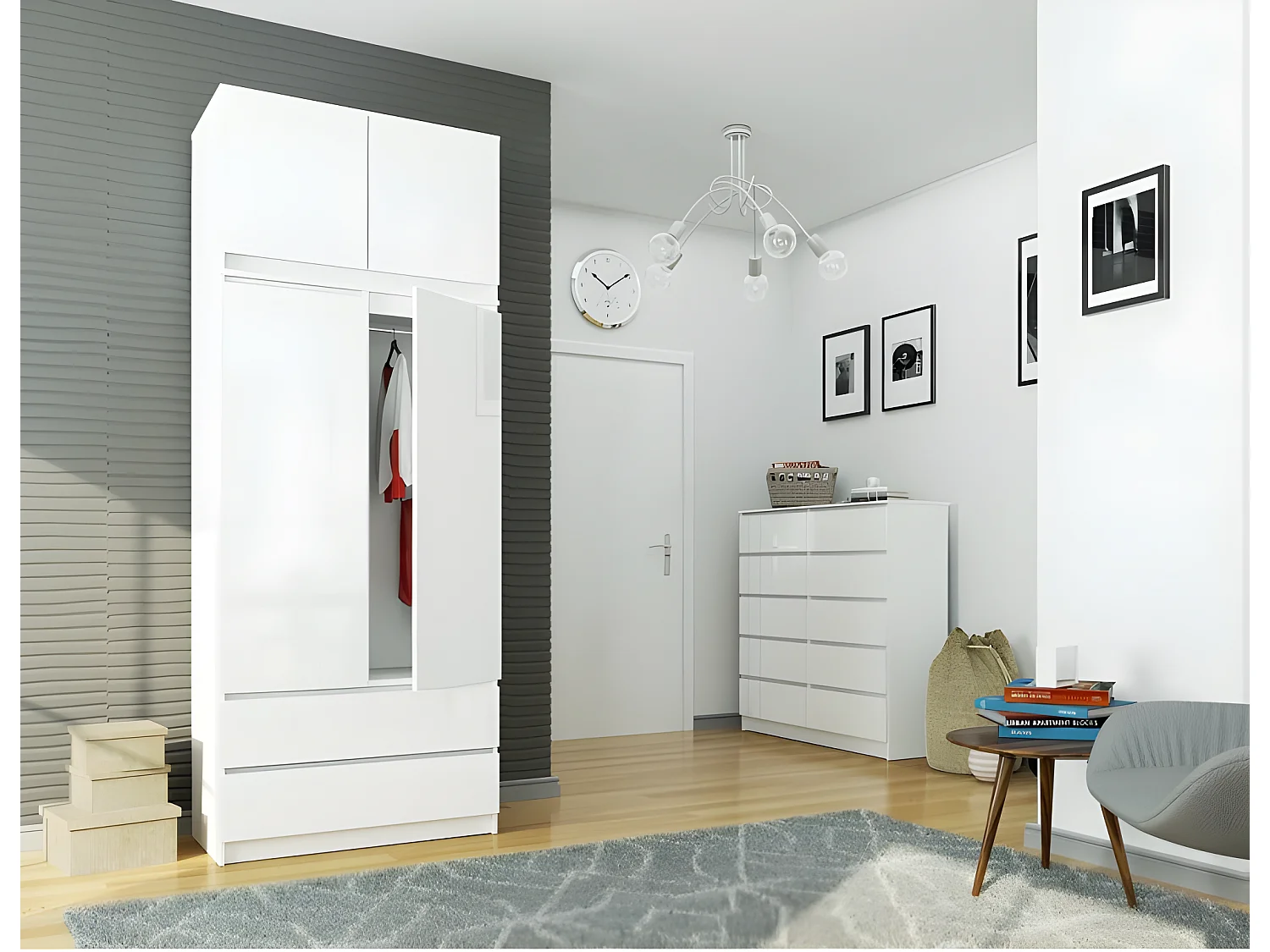 SELIA - Armoire avec rehausse style moderne chambre à coucher - 90x234x51 - 2 grands tiroirs