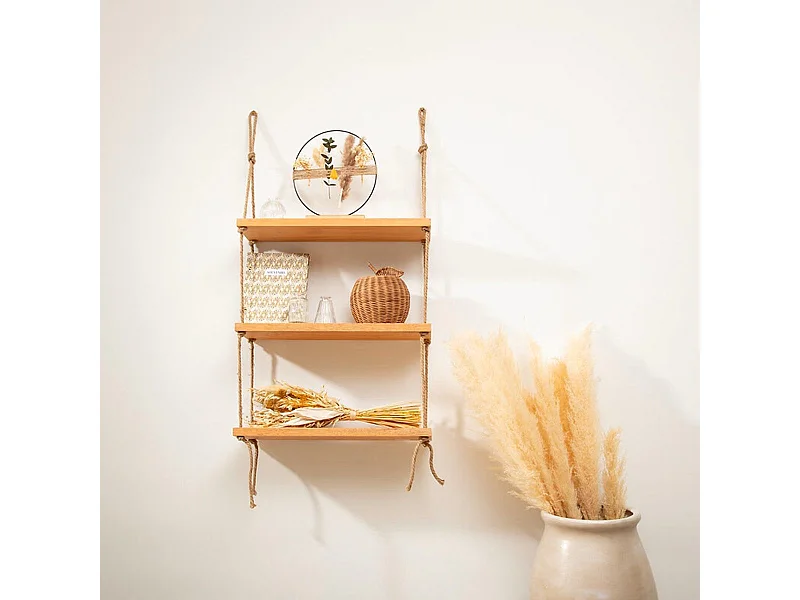 Prateleira 3 prateleiras madeira Hevea castanha 105x60x20cm