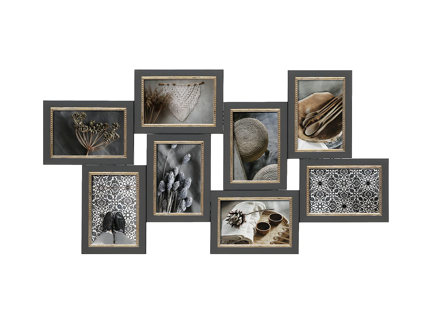 Pêle-mêle Multivues 8 photos cadre Gris avec moulures 70 x 37 cm