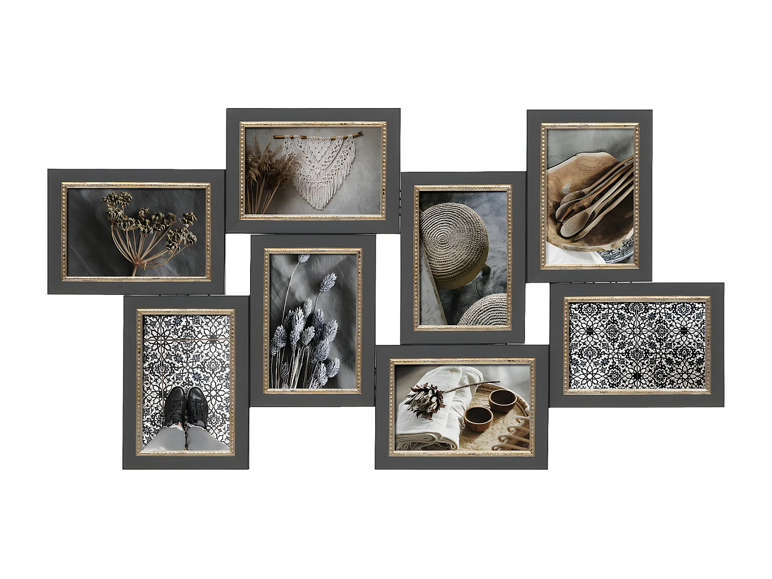 Pêle-mêle Multivues 8 photos cadre Gris avec moulures 70 x 37 cm