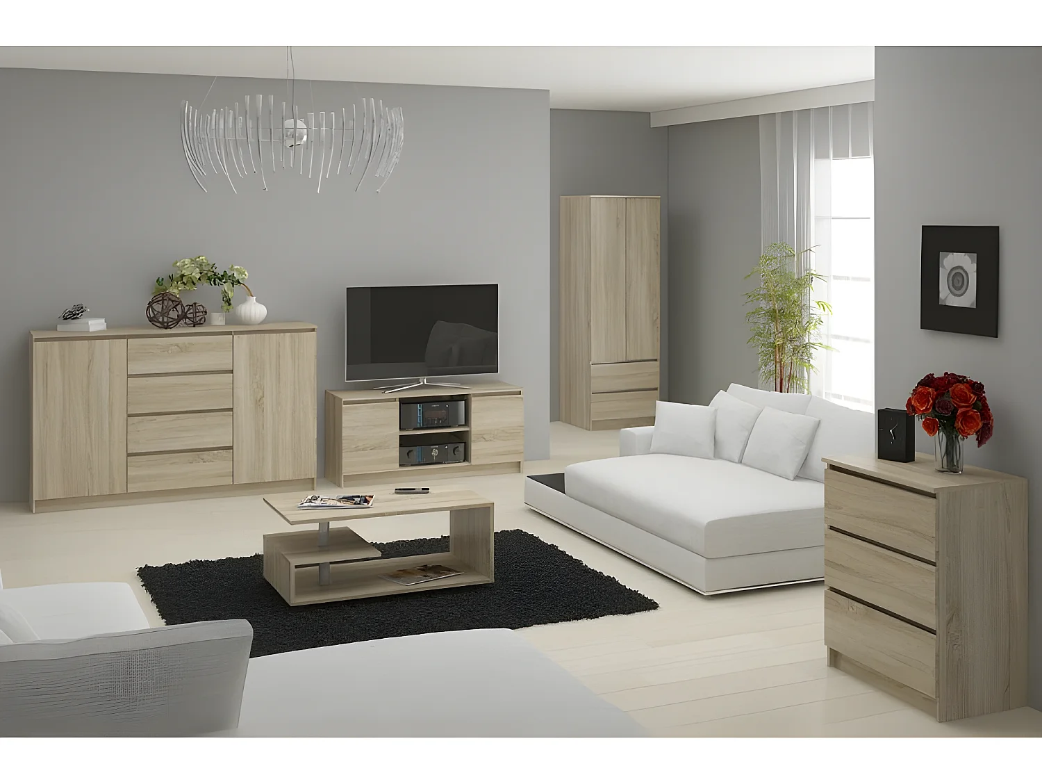 ELINE | Armoire contemporaine chambre dressing | 180x60x51 cm | Meuble de rangement | Penderie multi-fonction 2 tiroirs