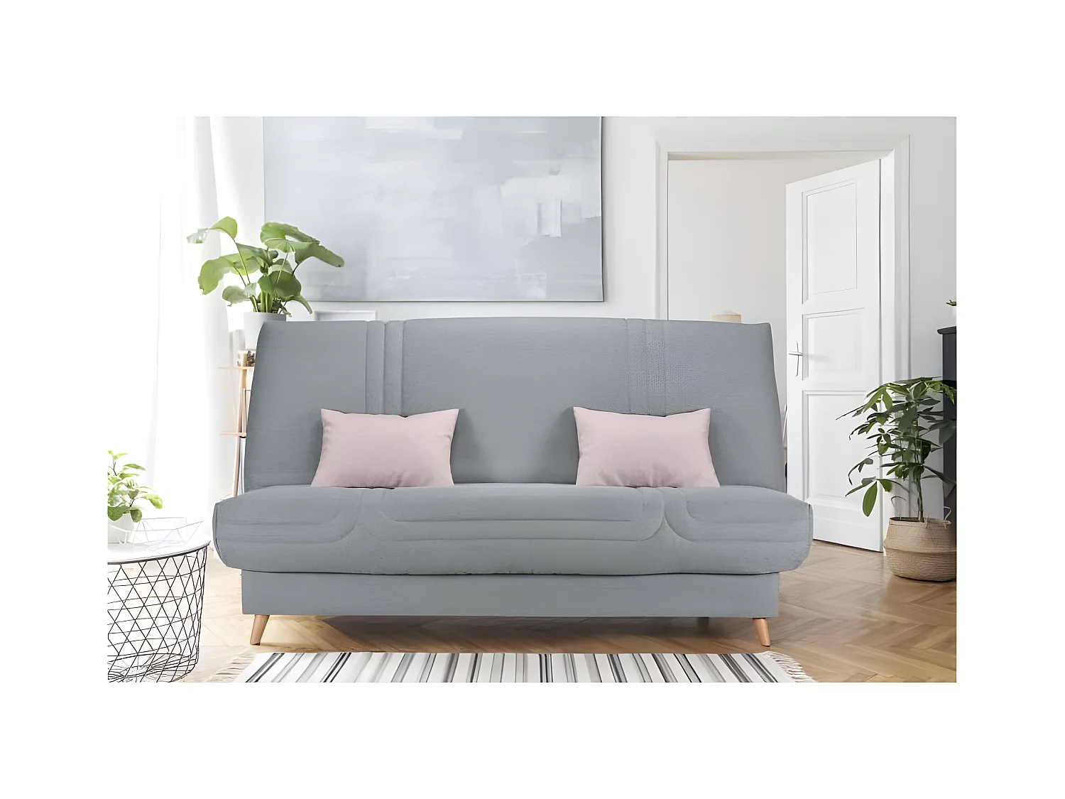 Sofá cama BULTEX Clic clac MONA de 3 plazas - Tela gris - Fabricado en Francia