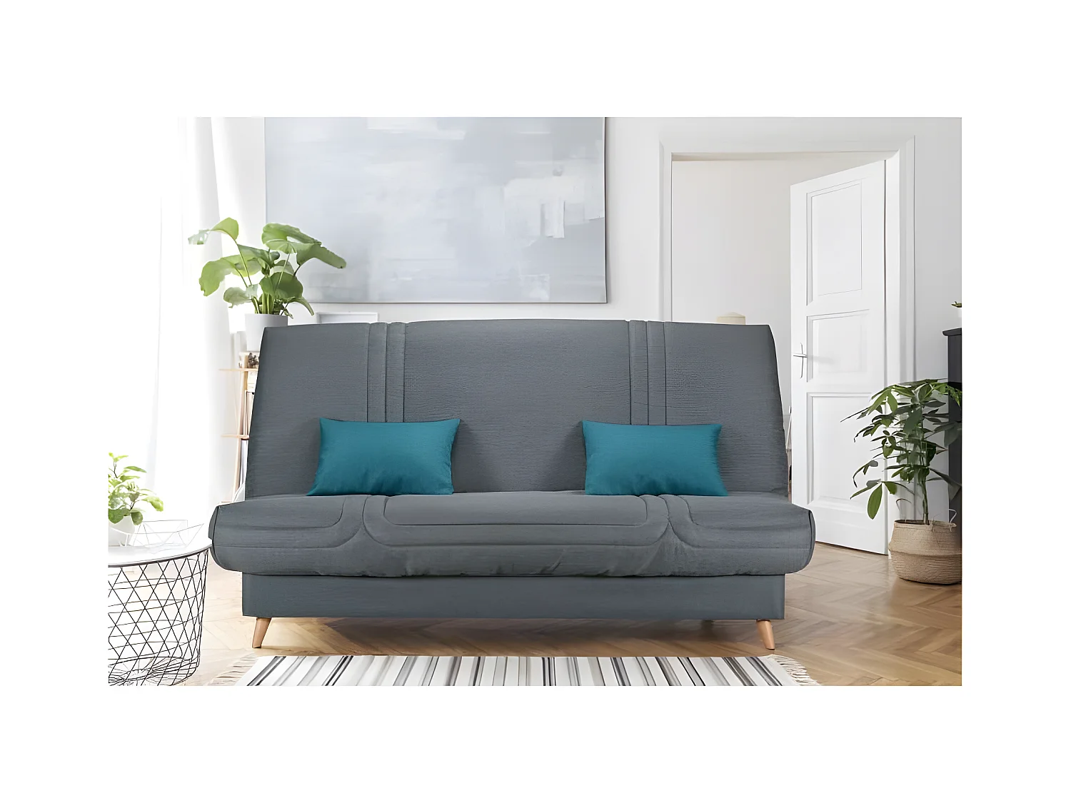 Schlafsofa BULTEX Clic clac MONA 3-Sitzer - Anthrazit Stoff - Matratze Bi-Bloc Bultex - Hergestellt in Frankreich