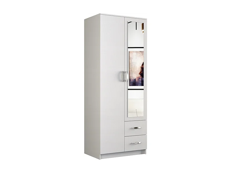 ROMA 80 | Pequeño armario dormitorio oficina | Armario multifunción | 2 puertas | Espejo | 2 cajones | Armario de almacenamiento | Vestidor