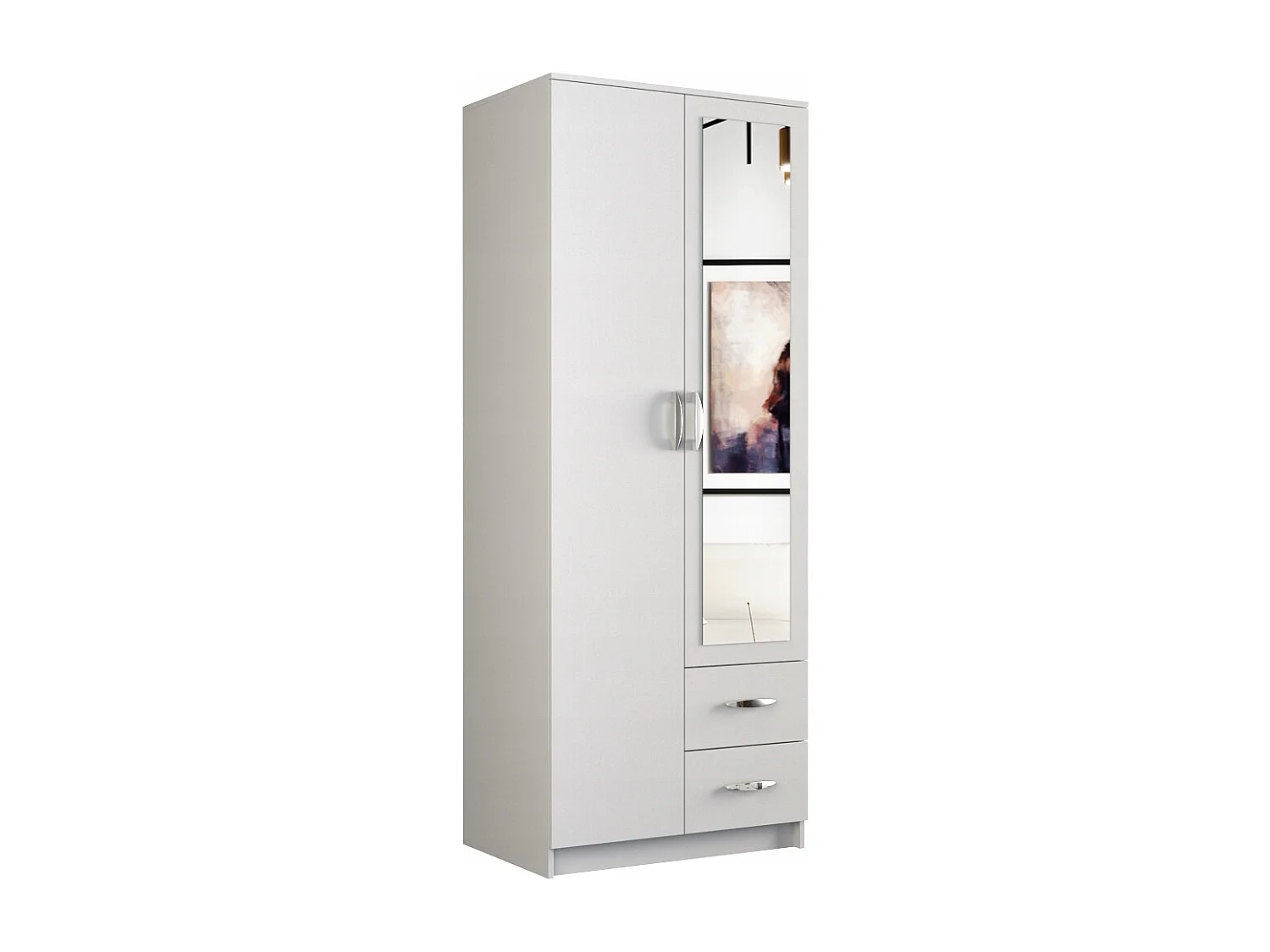 ROMA 80 | Kleiner Schrank Zimmer Büro | Multifunktionaler Kleiderschrank | 2 Türen | Spiegel | 2 Schubladen | Aufbewahrungsmöbel | Dressing