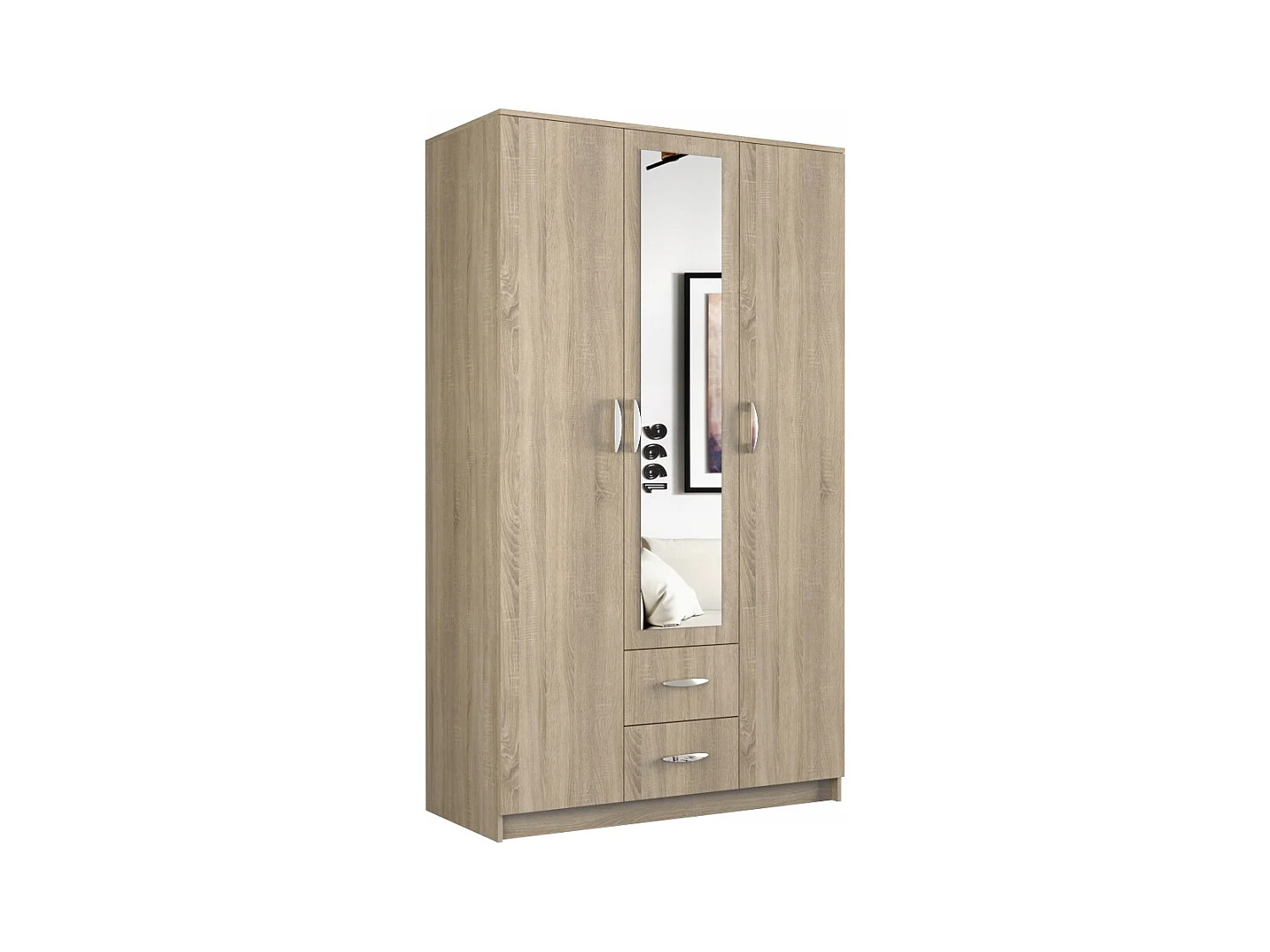 ROMA | Grande Armoire chambre bureau | Penderie multifonctions | 2 portes | Miroir | 2 tiroirs | Meuble de rangement | Etagères