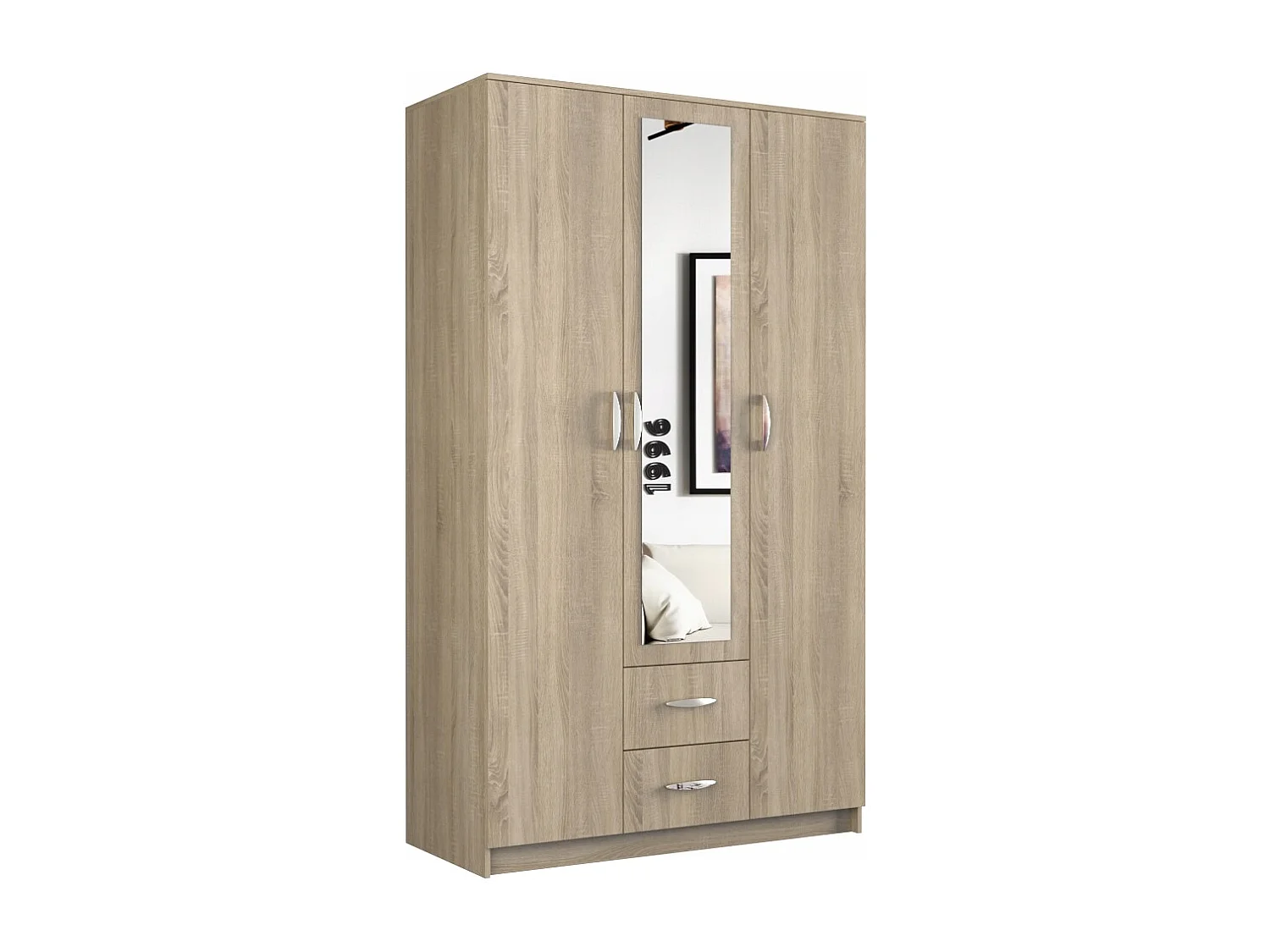 ROMA | Armadio ufficio grande camera da letto | Armadio multifunzionale | 2 porte | Specchio | 2 cassetti | Unità di stoccaggio | Scaffali