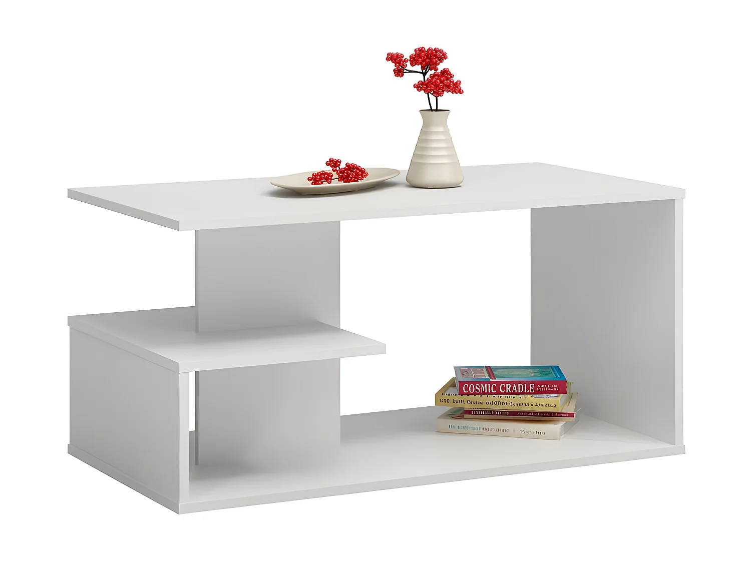 CARINA | Tavolino moderno 91x51x40 soggiorno/ufficio con nicchie | Tavolo in stile moderno + rivista/telecomando/contenitore decorativo