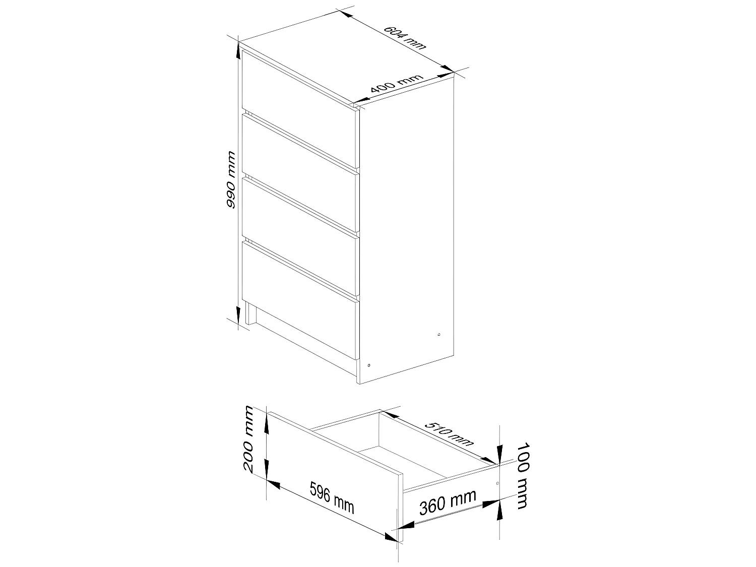 SKANDI | Commode style moderne chambre bureau salon | 60x99x40 cm 4 tiroirs | Meuble de rangement multi-fonctionnel | Dressing