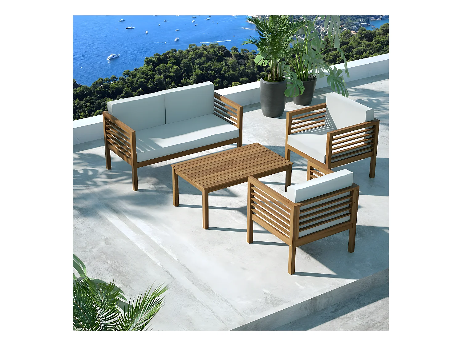 Salon de jardin 4 places en bois massif - Ilios