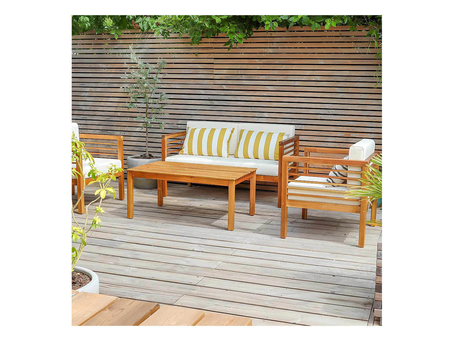Salon de jardin 4 places en bois massif - Ilios