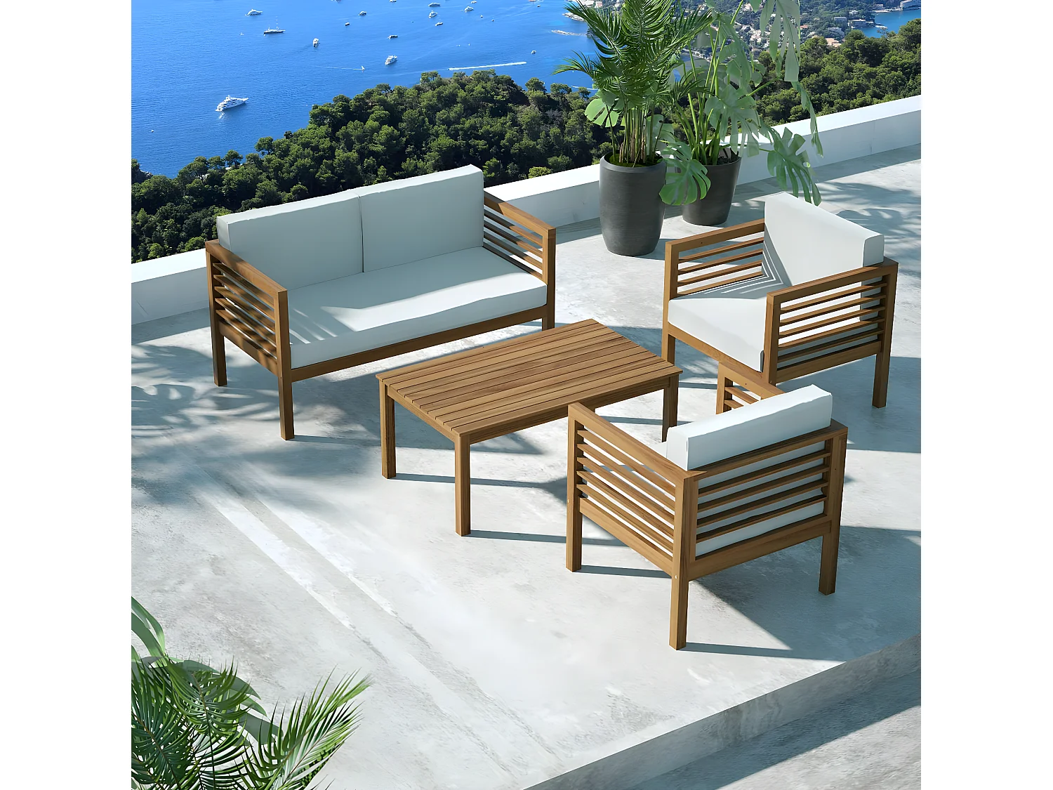 Salon de jardin 4 places en bois massif - Ilios