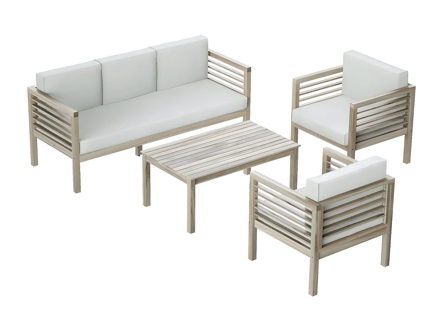 Salon de jardin 5 places en bois massif blanchi - Bondi