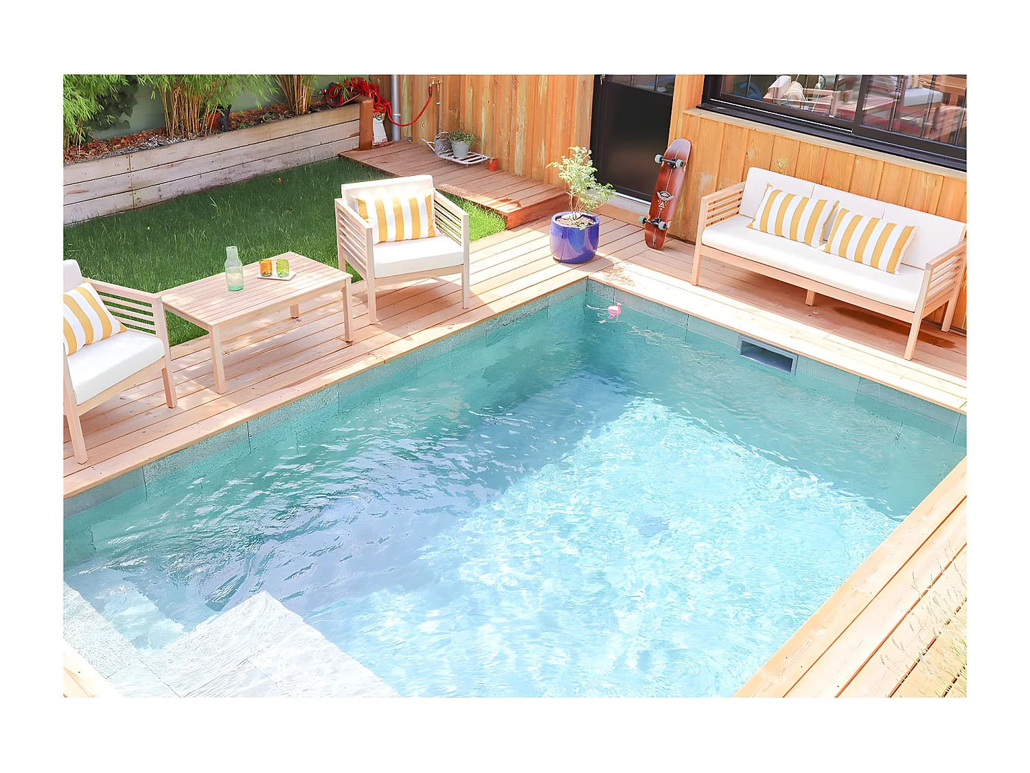 Salon de jardin 5 places en bois massif blanchi - Bondi