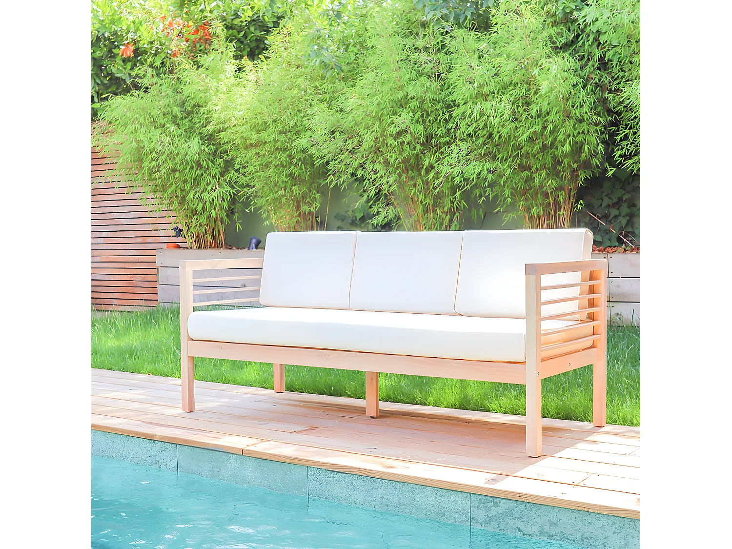 Salon de jardin 5 places en bois massif blanchi - Bondi