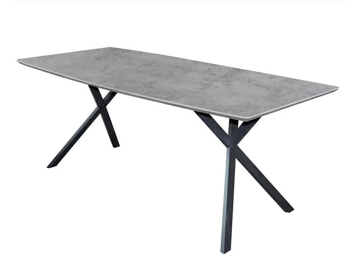 DELTA - Table repas aspect béton avec pieds en acier noir
