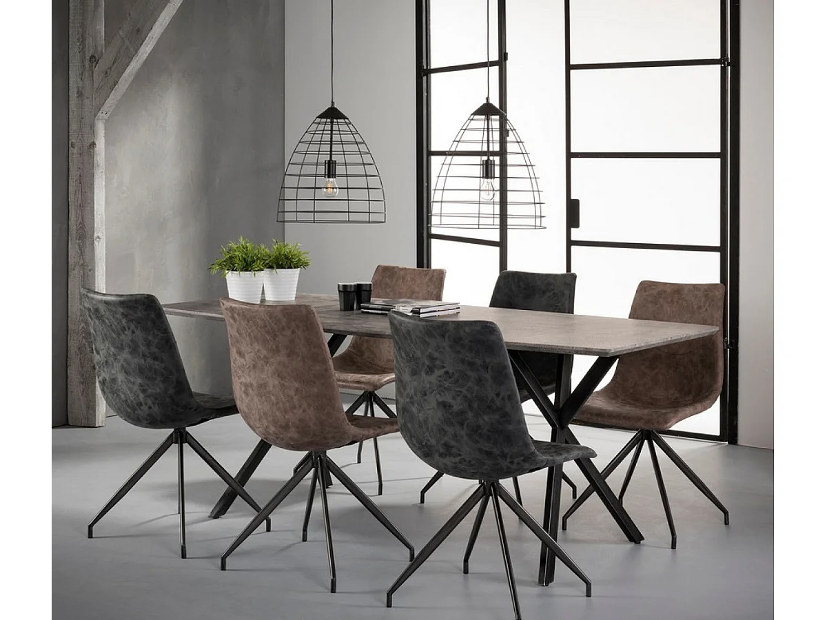 DELTA - Table repas aspect béton avec pieds en acier noir