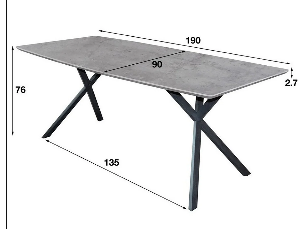 DELTA - Table repas aspect béton avec pieds en acier noir
