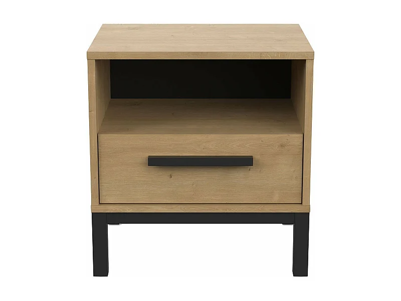 Mesilla de noche 1 cajón y 1 estante decorativo roble y negro mate Craft - L44,6 cm