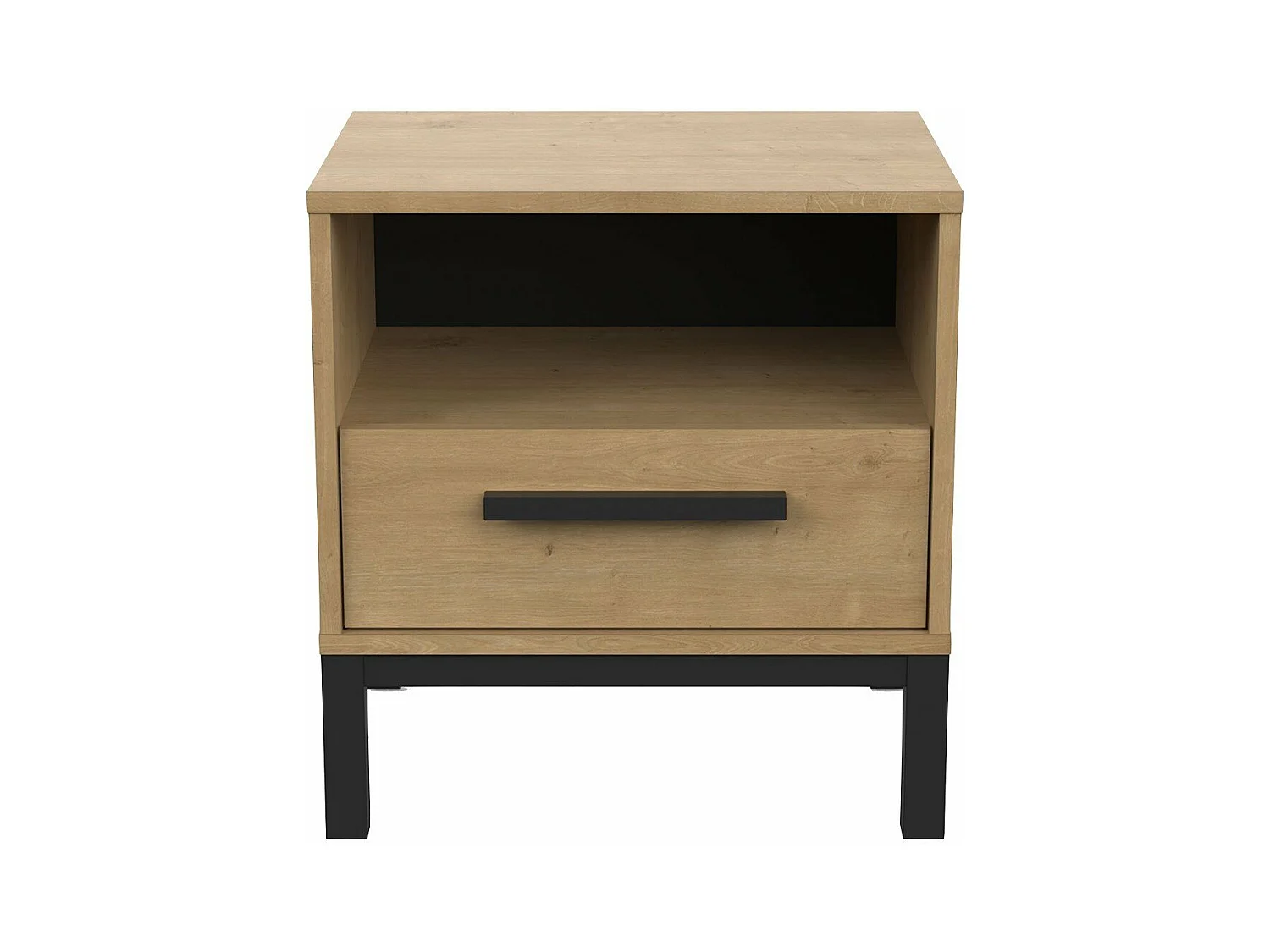 Mesilla de noche 1 cajón y 1 estante decorativo roble y negro mate Craft - L44,6 cm