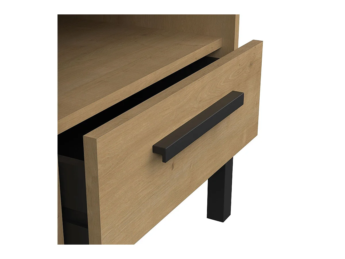 Mesilla de noche 1 cajón y 1 estante decorativo roble y negro mate Craft - L44,6 cm