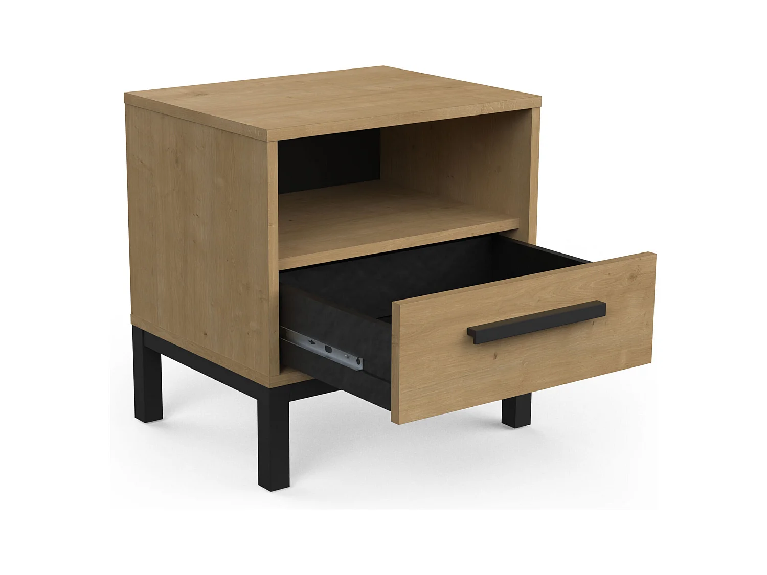 Mesilla de noche 1 cajón y 1 estante decorativo roble y negro mate Craft - L44,6 cm