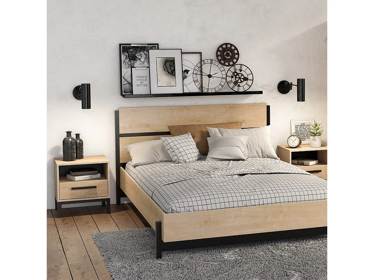 Chevet 1 tiroir et 1 niche décor chêne et noir mat L44,6 cm - CRAFT