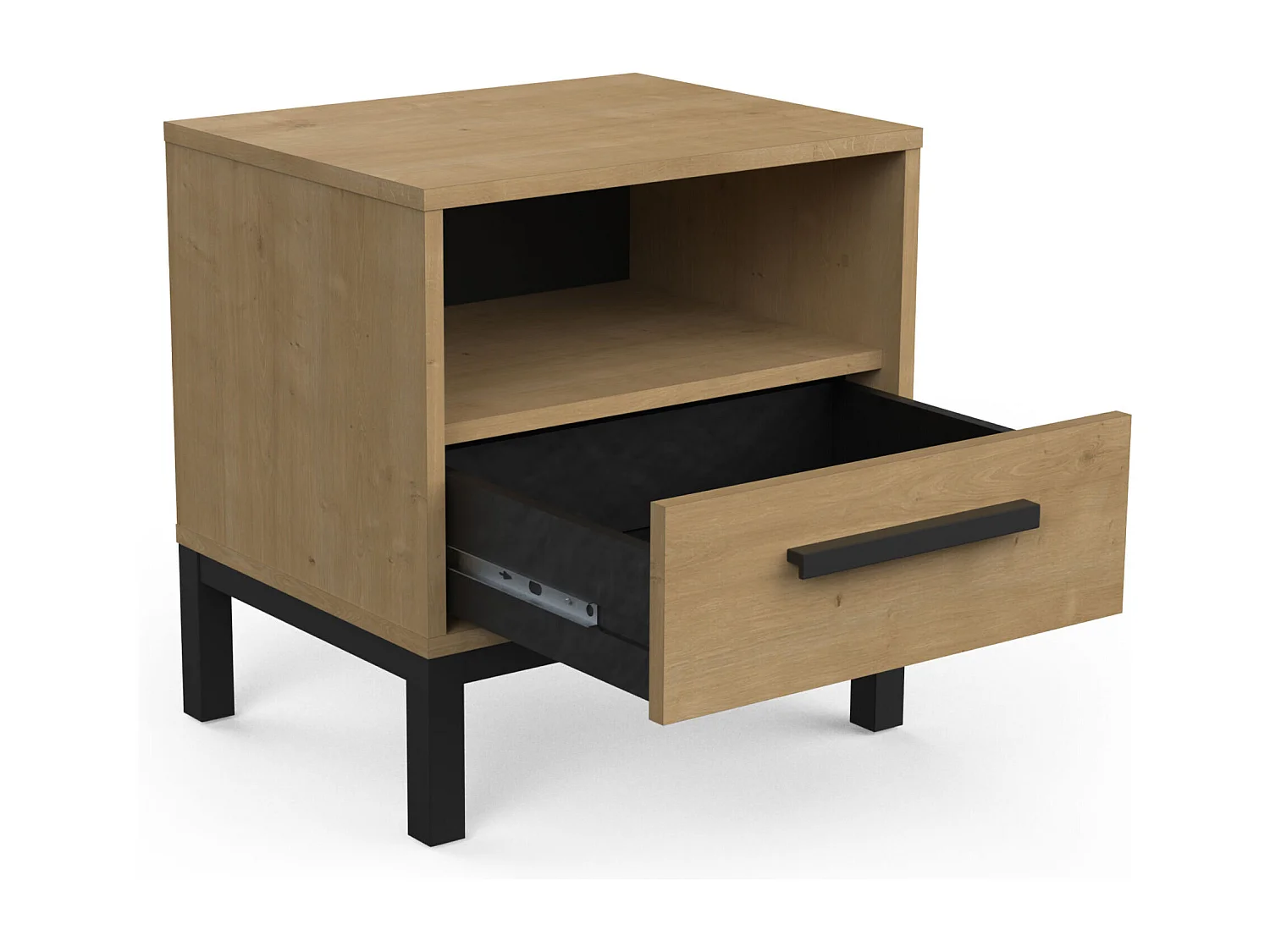 Chevet 1 tiroir et 1 niche décor chêne et noir mat L44,6 cm - CRAFT