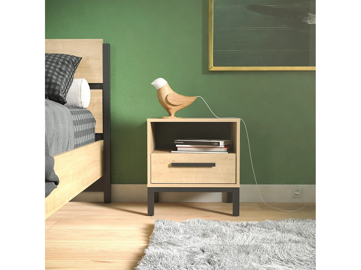 Chevet 1 tiroir et 1 niche décor chêne et noir mat L44,6 cm - CRAFT