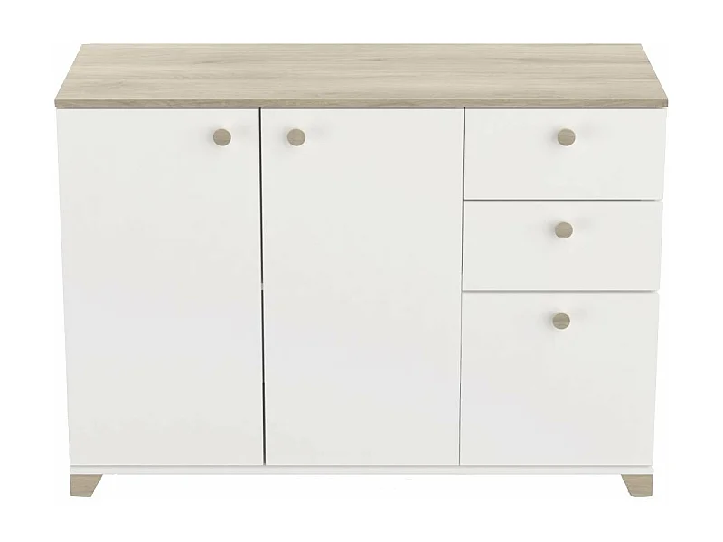 Buffet 3 deuren en 2 laden in eiken kronberg en wit decor - L119,6 cm