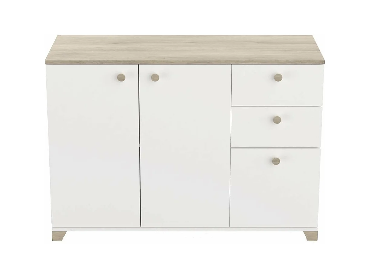 Buffet 3 portes et 2 tiroirs décor chêne kronberg et blanc - L119,6 cm