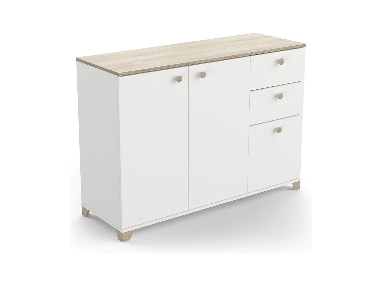 Buffet 3 portes et 2 tiroirs décor chêne kronberg et blanc - L119,6 cm