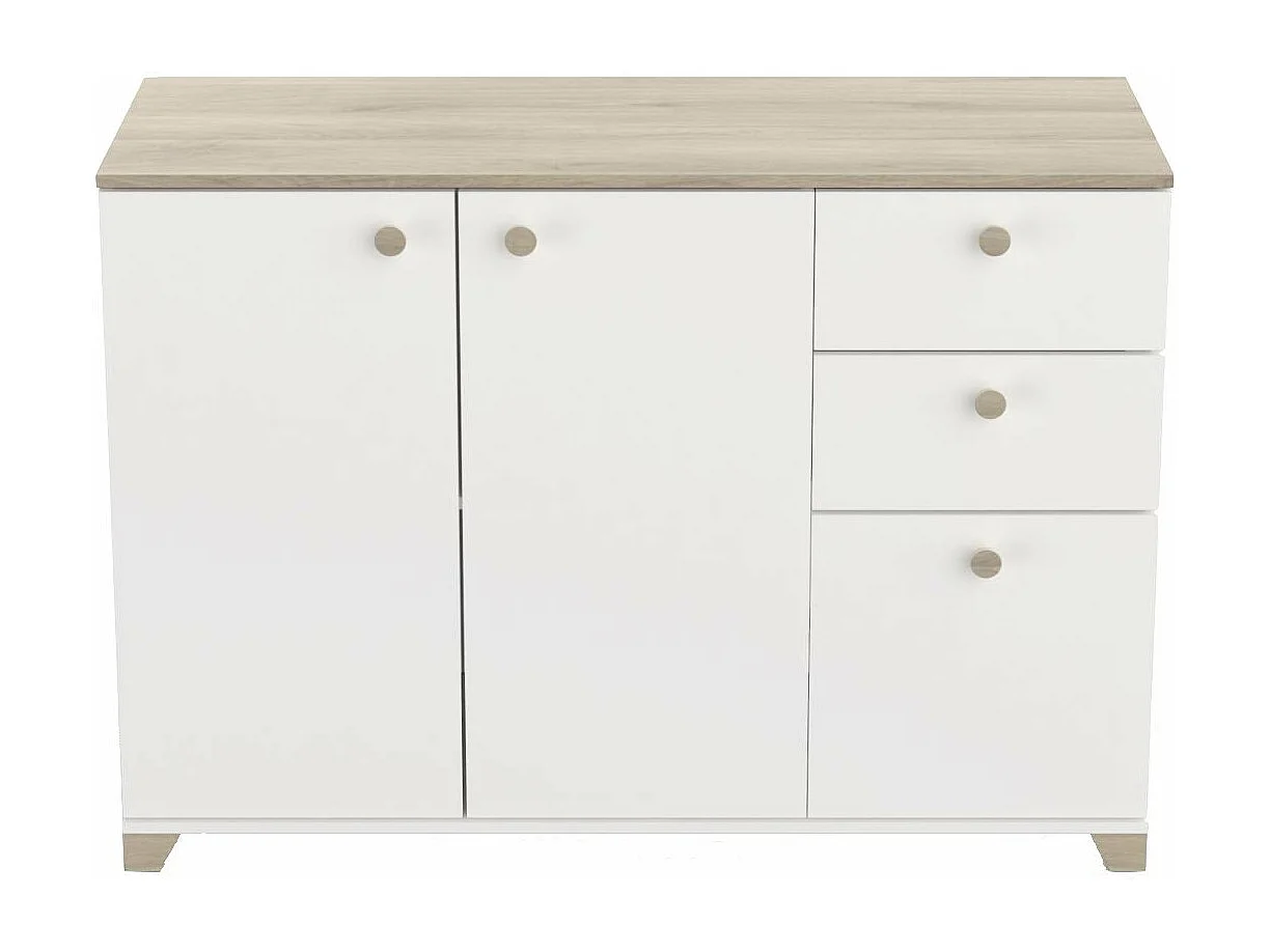 Buffet 3 portes et 2 tiroirs décor chêne kronberg et blanc - L119,6 cm