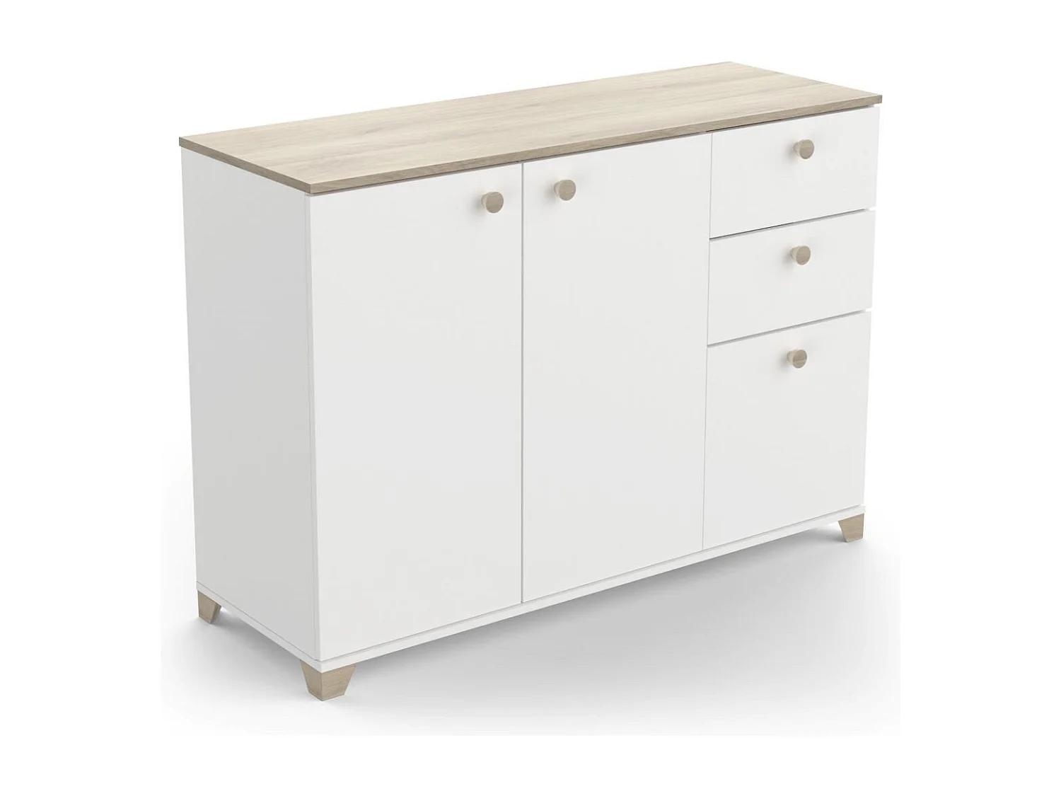 Buffet 3 portes et 2 tiroirs décor chêne kronberg et blanc - L119,6 cm
