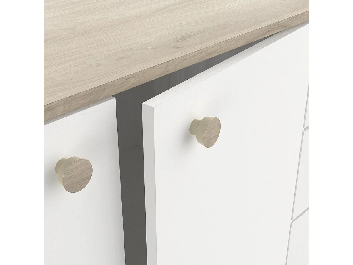 Buffet 3 portes et 2 tiroirs décor chêne kronberg et blanc - L119,6 cm