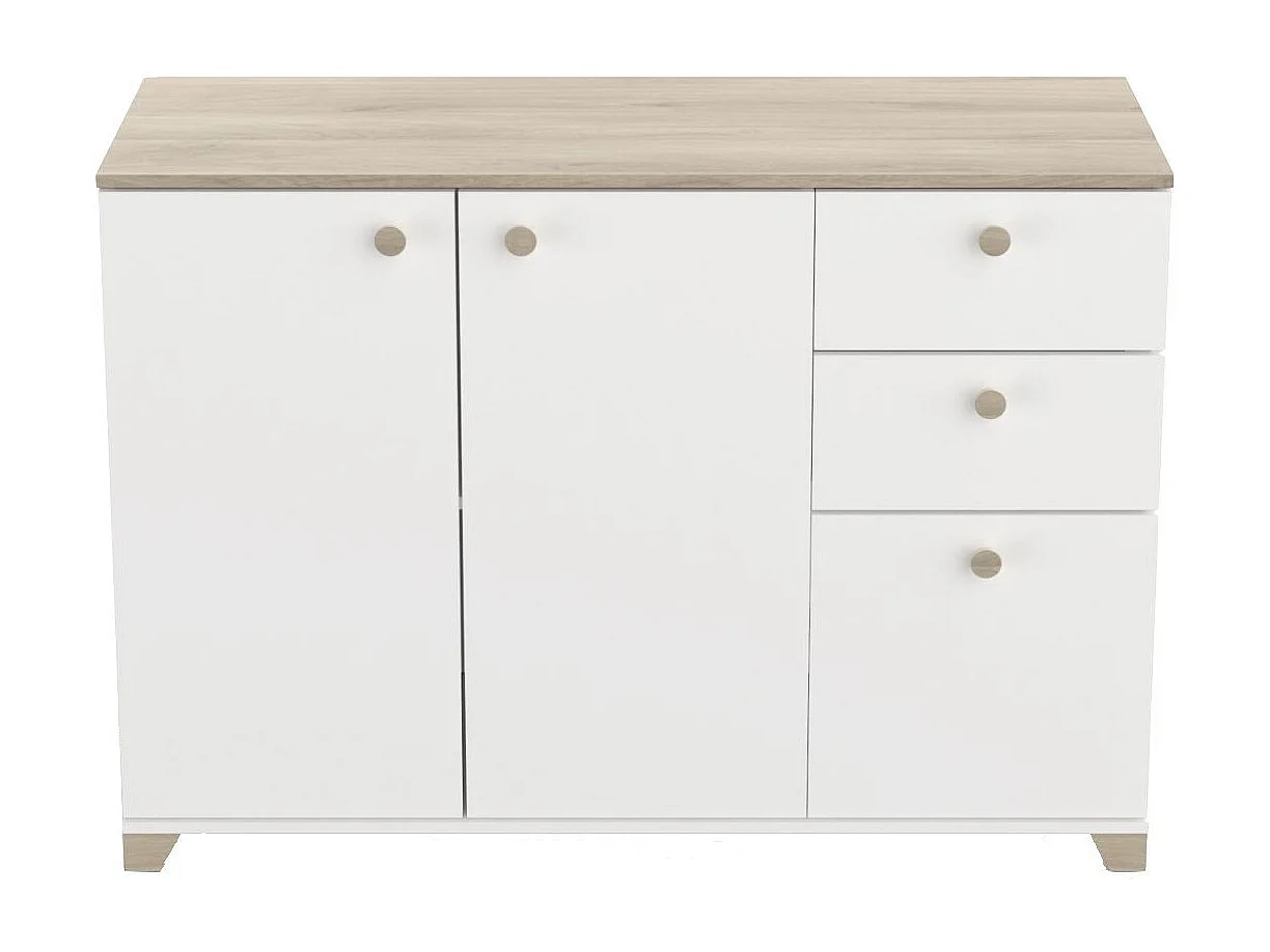 Sideboard mit 3 Türen und 2 Schubladen, Kronberg Eiche Dekor und Weiß - L119,6 cm