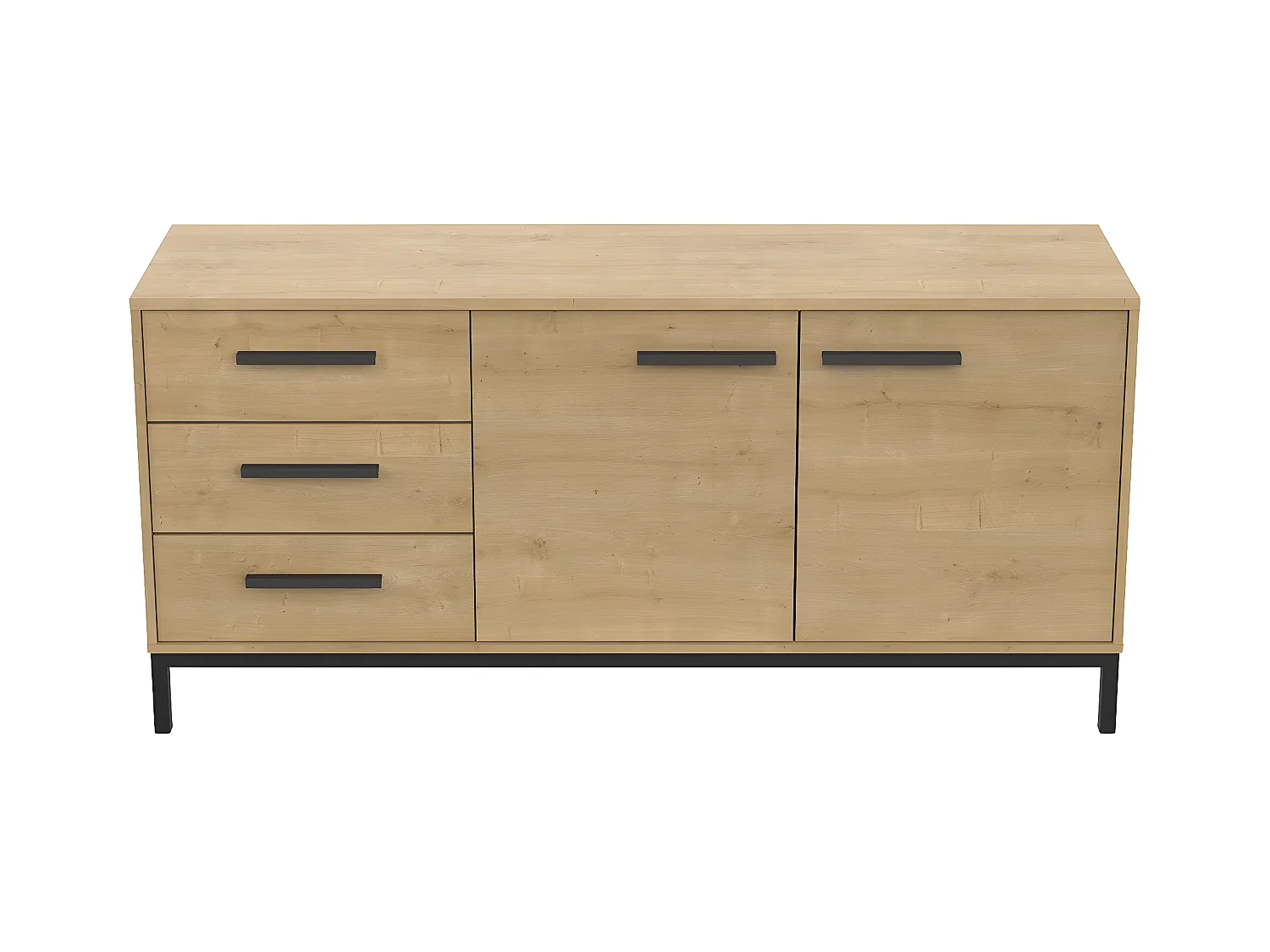 Buffet 2 portes 3 tiroirs décor chêne L153 cm - CRAFT