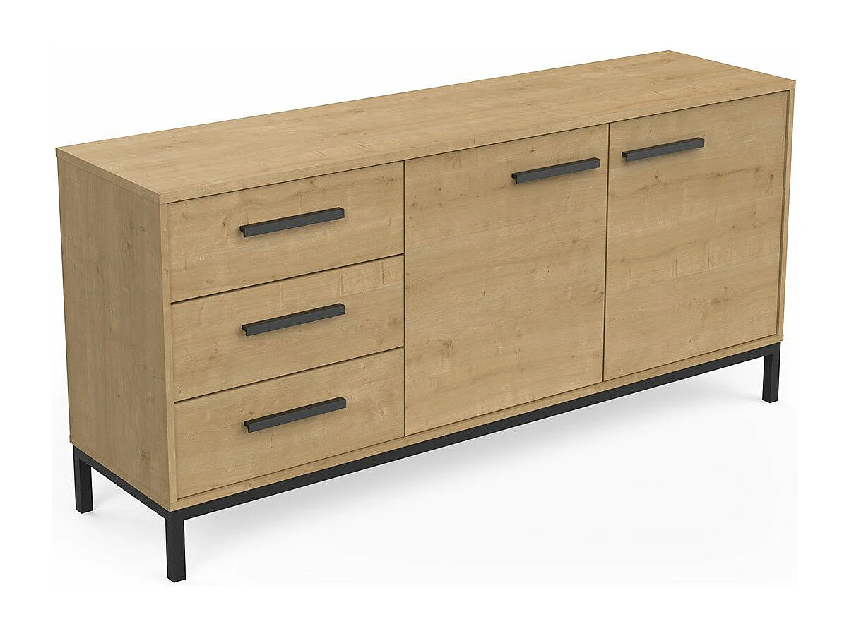 Sideboard mit 2 Türen und 3 Schubladen, Dekor Eiche Hamilton und Schwarz matt - L152,5 cm