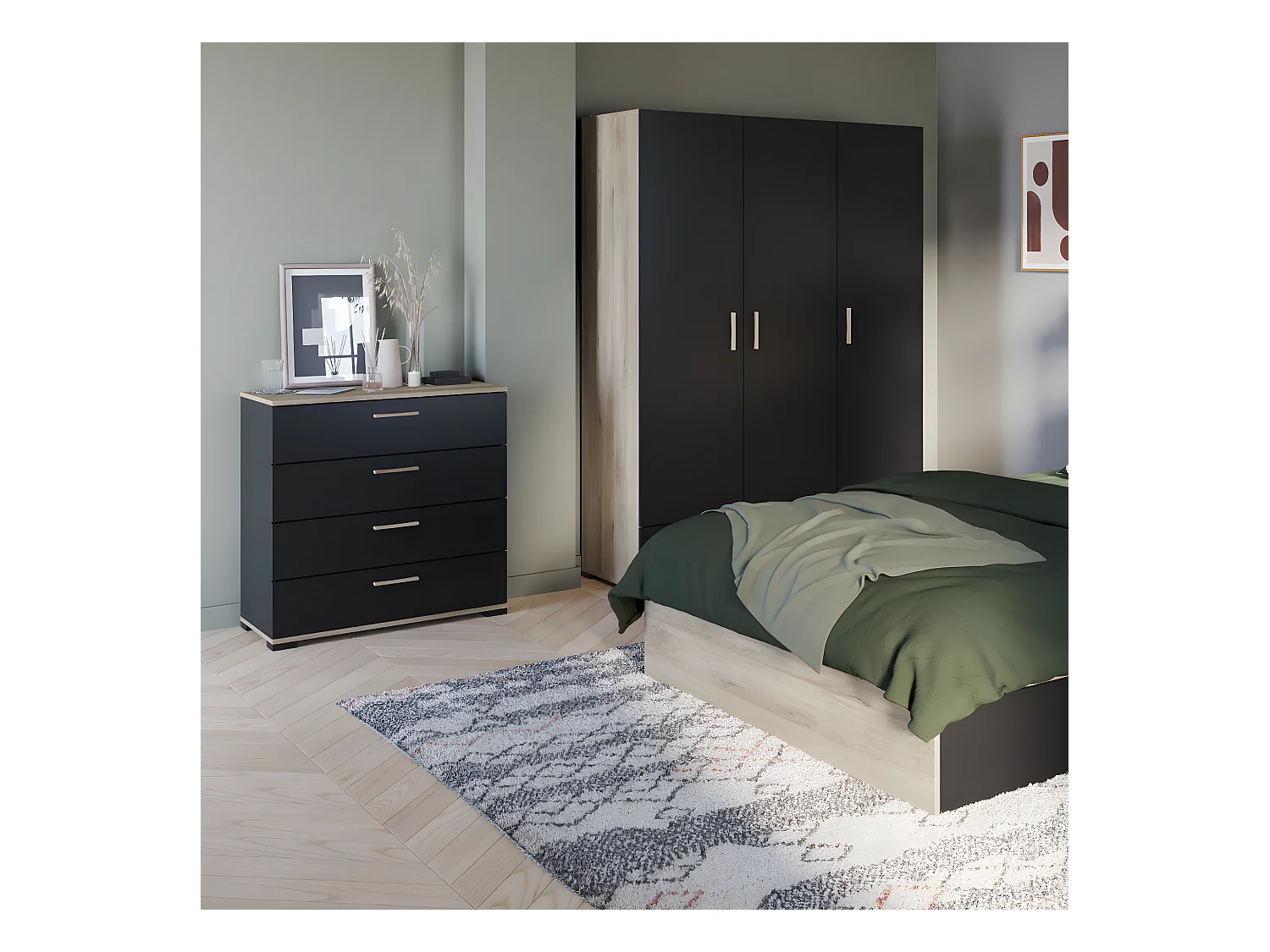 Ladenkast 4 laden eikenhouten decor - L 79,7 cm