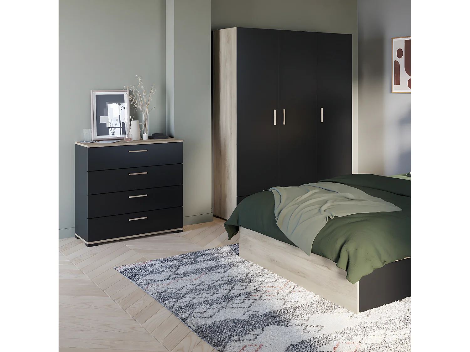 Kommode mit 4 Schubladen, Dekor Eiche Kronberg - L 79,7 cm