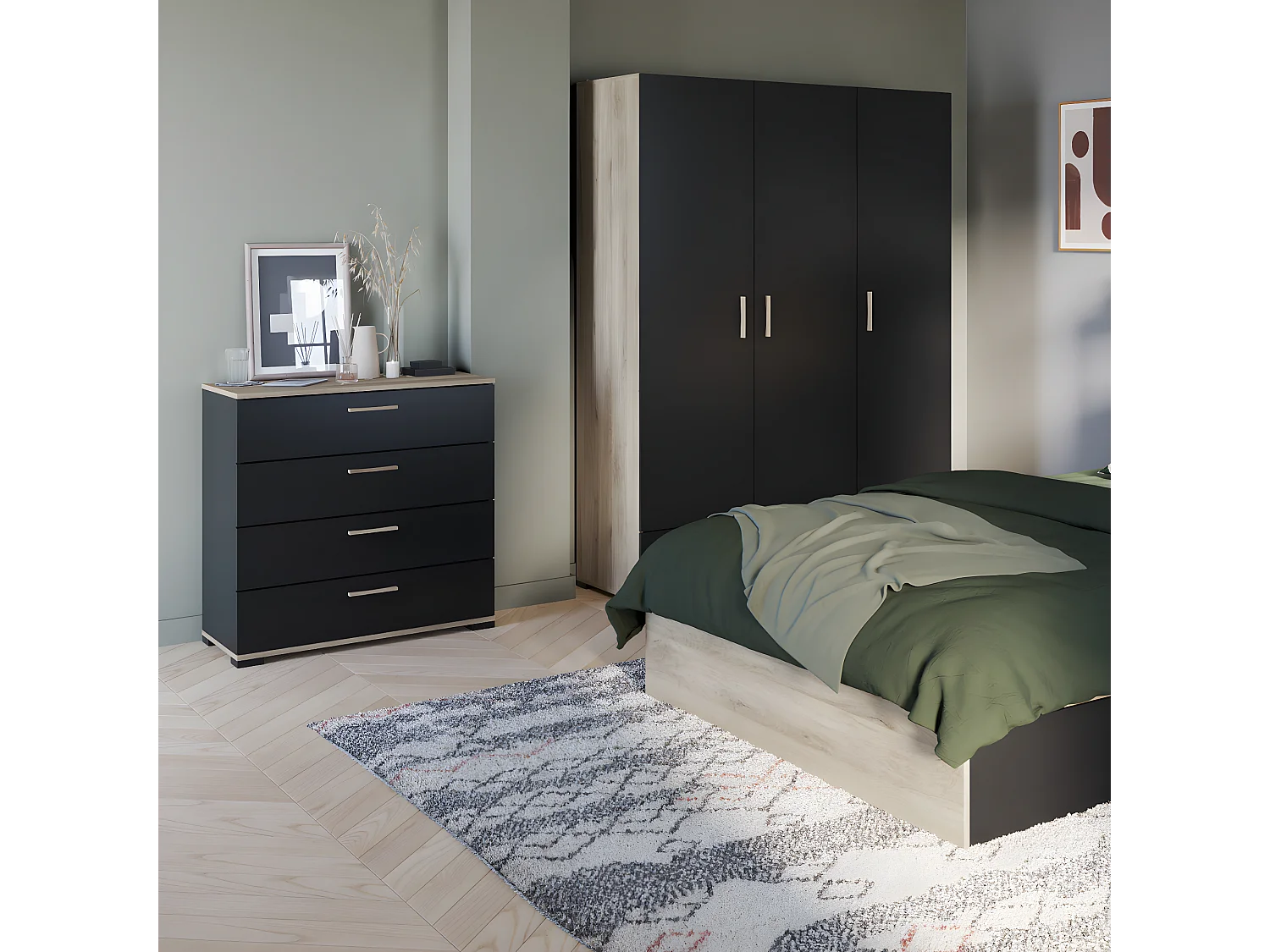 Ladenkast 4 laden eikenhouten decor - L 79,7 cm