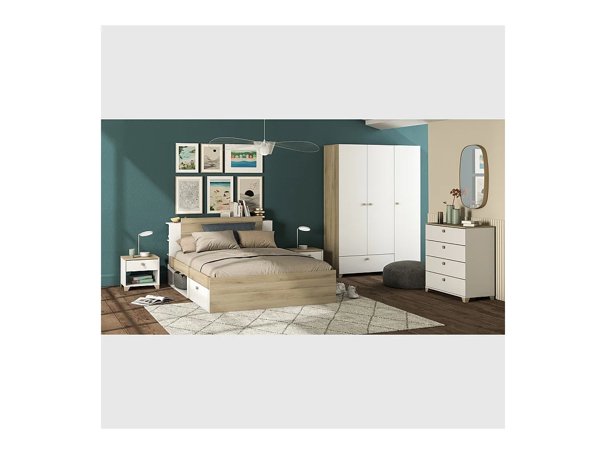 Comò 4 cassetti decoro quercia kronberg e bianco - L79,7 cm