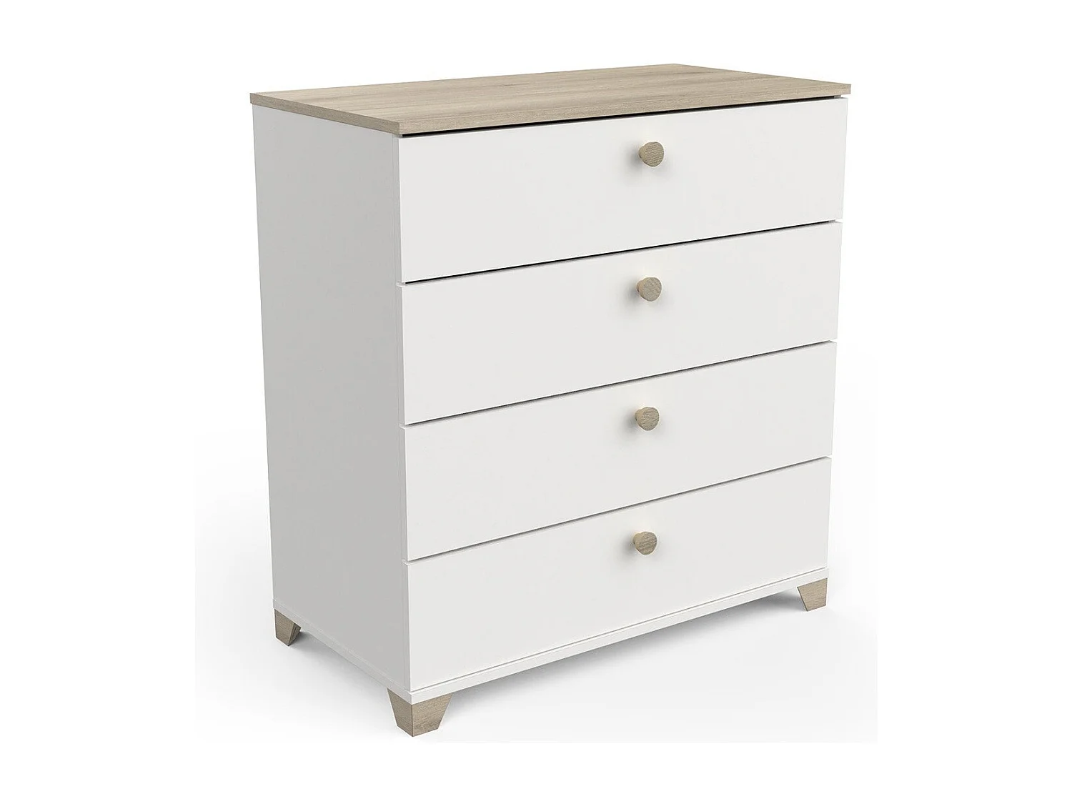 Kommode mit 4 Schubladen, Dekor Eiche Kronberg und Weiß - L79,7 cm