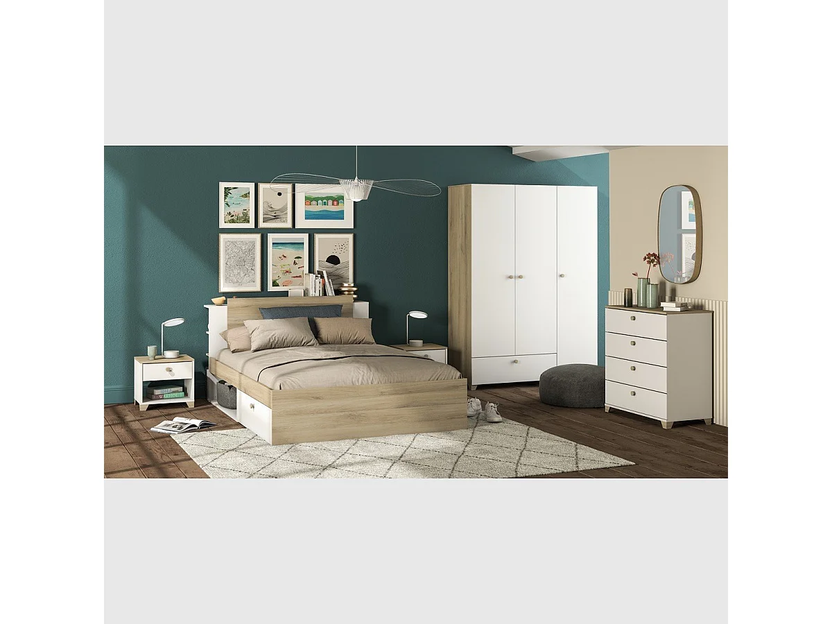 Cómoda de 4 cajones decorada en roble Kronberg y blanco - L79,7 cm