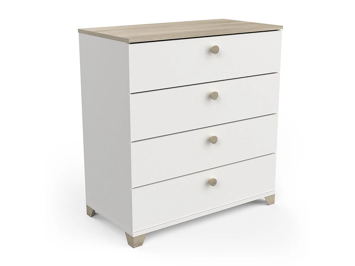 Cómoda de 4 cajones decorada en roble Kronberg y blanco - L79,7 cm
