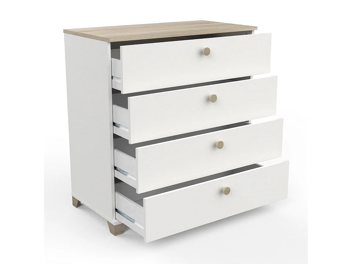 Cómoda de 4 cajones decorada en roble Kronberg y blanco - L79,7 cm