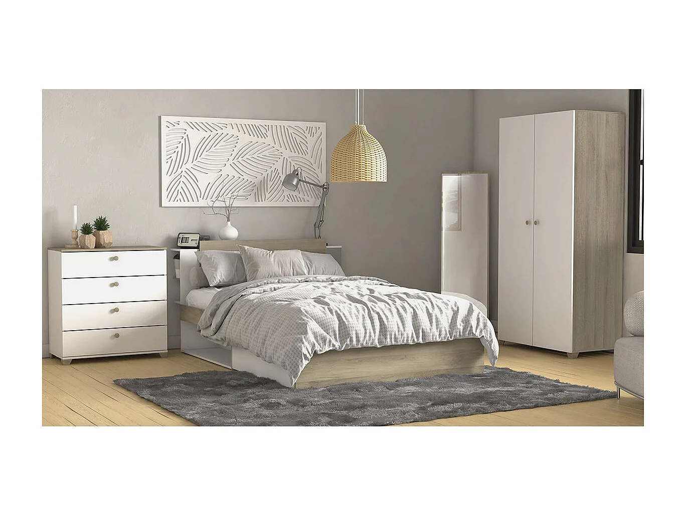 Cômodas 4 gavetas decoração carvalho Kronberg e branco - L79,7 cm