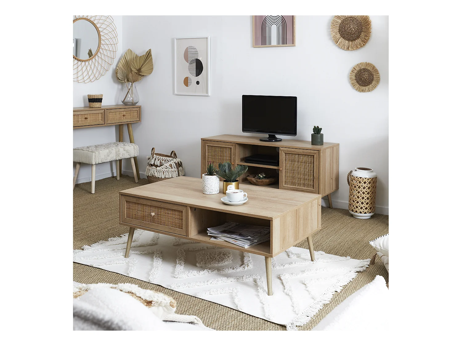 Couchtisch aus Holz 1 Schublade Bali