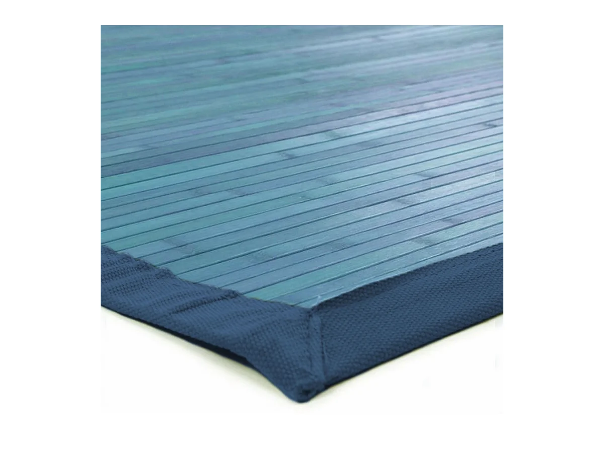 SOLO BAMBOO - Tapis en bambou lattes et ganse bleu 70x120