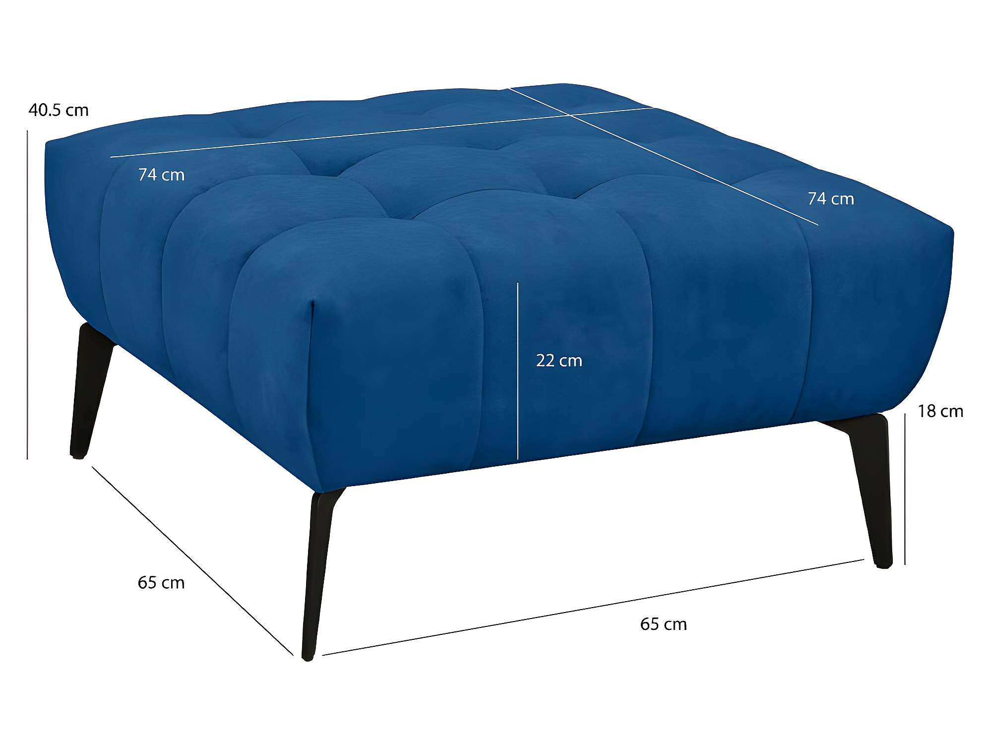 Pouf velours bleu capitonné et piètement métal noir BRIO